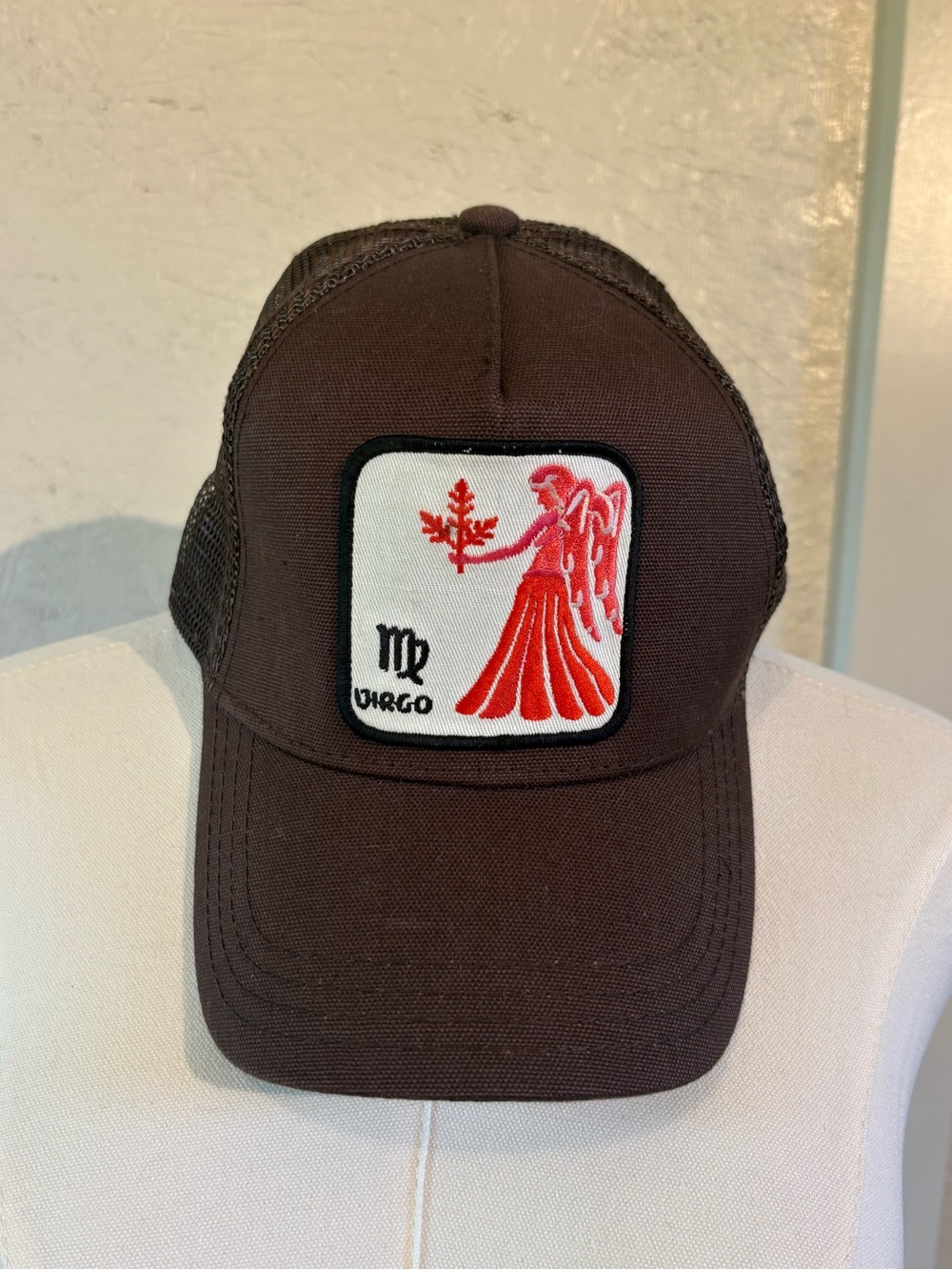 Virgo Patch Trucker Hat - Brown with Red Patch